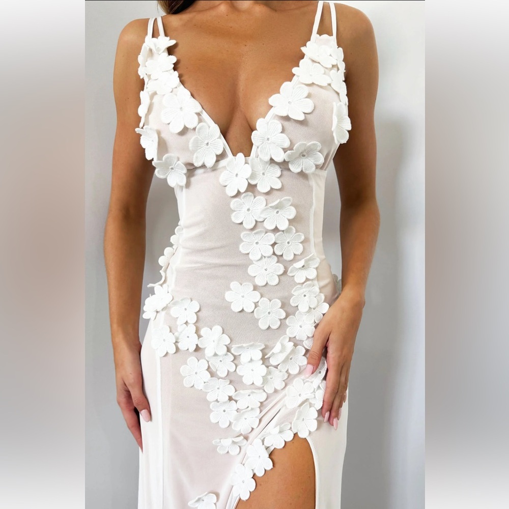 Petal Mesh Dress with Slit